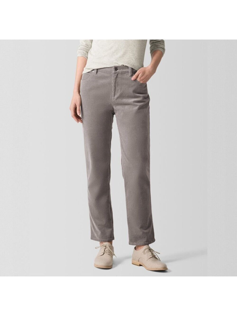 Eileen Fisher Cotton Stretch Corduroy Straight Leg Pants Taupe Women's Size L